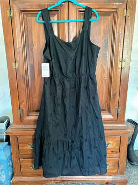 Saint + Sofia Serena Dress Black Midi Dress Size XL NWT